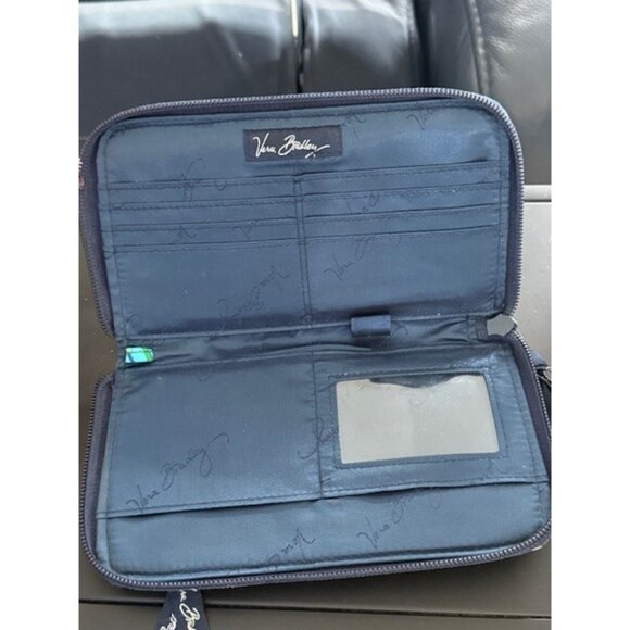 Vera Bradley Zip Around Wallet Blue Rhapsody Green Purple Navy Checkbook Cards - Picture 6 of 9